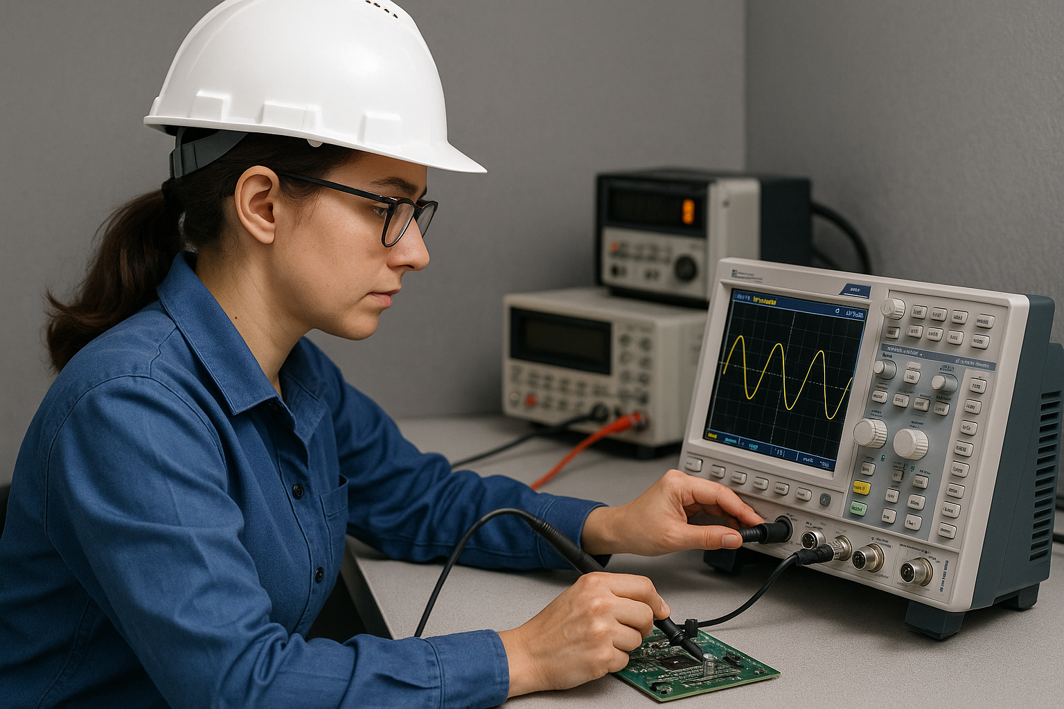 Engineer with oscilloscope